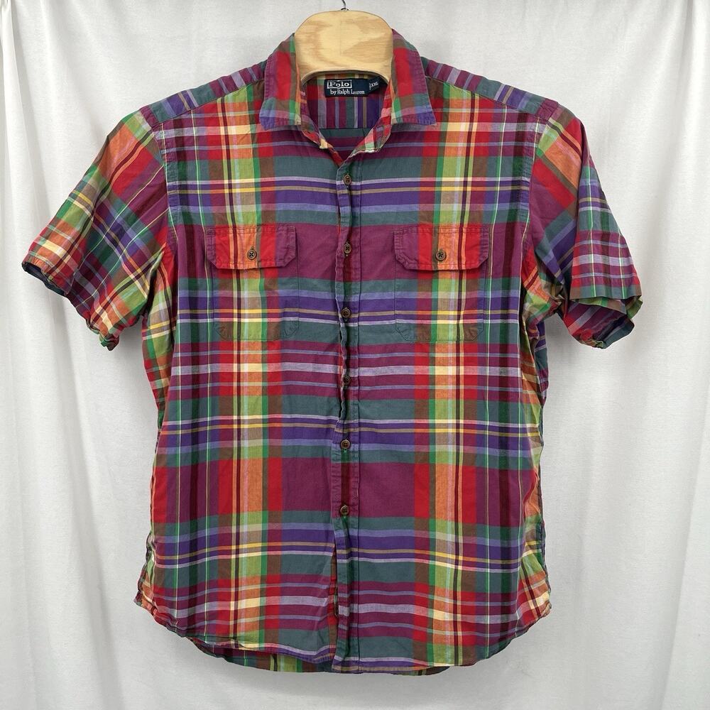 Polo Ralph Lauren Button Up XXL Vibrant Multicolor Plaid Light Short Sleeve - Picture 2 of 5